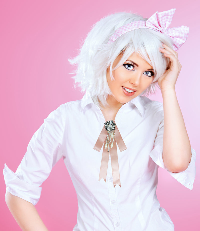 Brosche Barock Schleife mit Schmuckstein und Perlenketten - Altrosa