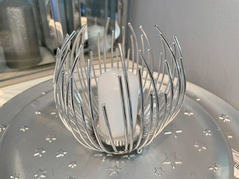 Teelichthalter Strahlenkugel 15 cm | Silber