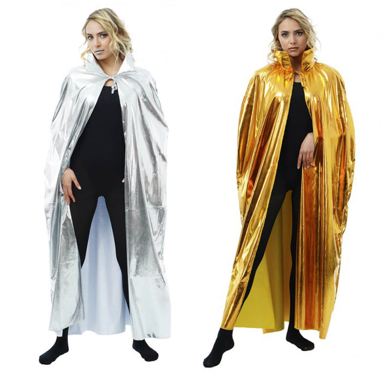 Metallic Glitzer Umhang mit Kapuze für Erwachsene 130 cm Länge | Kostüm Weltall Space Show