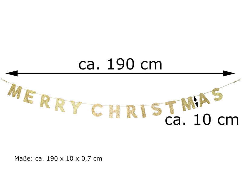 Holz Girlande mit Schriftzug "Merry Christmas" 190x10 cm | 12455 - Gold