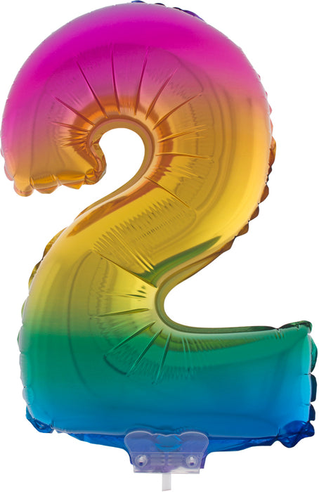 Zahlen Folienballon 41 cm mit Stab - Regenbogen Zahl 2