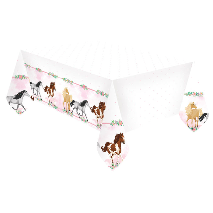 "Beautiful Horses" | Tischdecke 120x180cm - Weiß Rosa