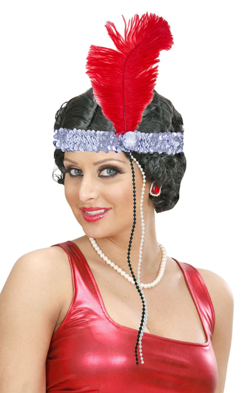 Charleston Feder Stirnband "Kira" - Silber Rot