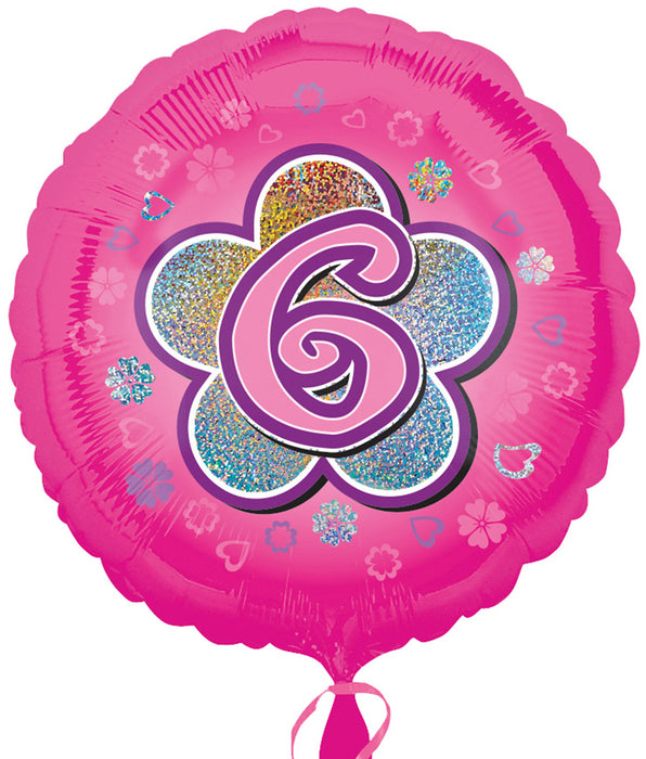 ABC18 Folienballon"6" Blumen | Ø 43 cm Pink