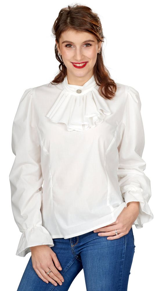Jabot-Bluse mit Rüschen für Damen - Ecru