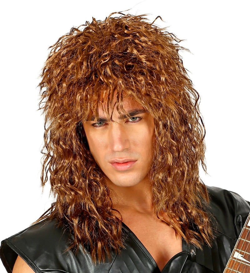 80er Jahre Rockstar Locken Perücke für Herren - Rotbraun