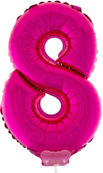 Zahlen Folienballon 41 cm mit Stab - Pink Zahl 8
