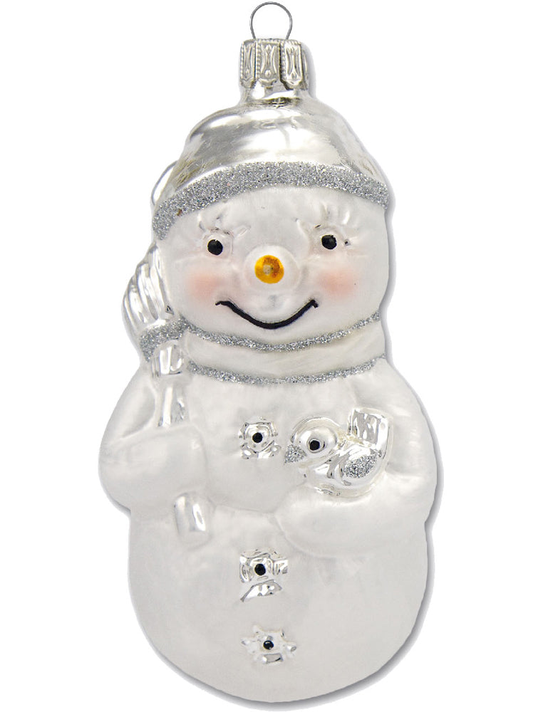 Thüringer Glasdesign Christbaumschmuck Schneemann Set (2 Stück) 11 cm aus Glas - Weiß/Silber