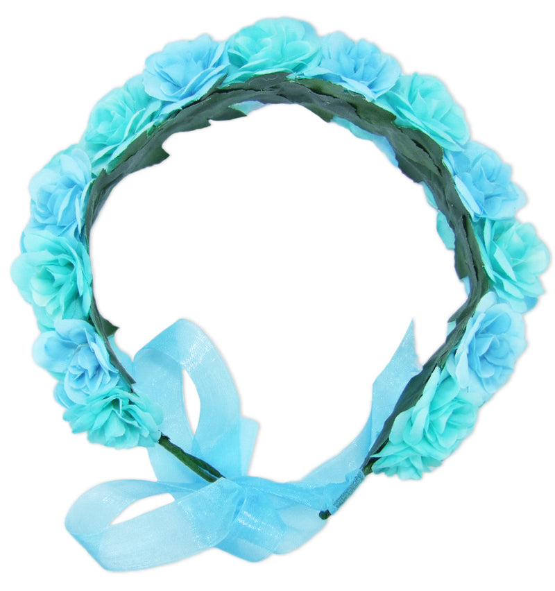 Blumenkranz zum binden mit Rosen - Hellblau Türkis