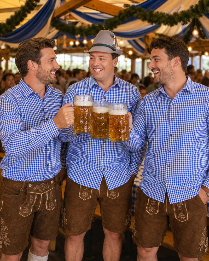 Trachtenhemd Anton für Herren | Blau Weiß Kariert | Langarm oder Hochgekrempelt