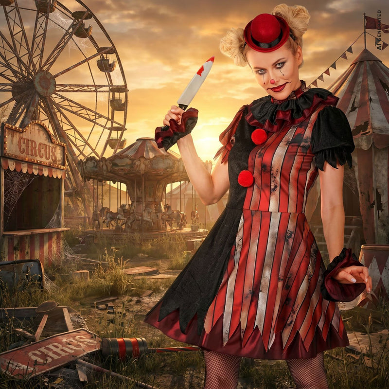 Horror Clownin "Wicked Clown" Kostüm für Damen | 5-tlg.
