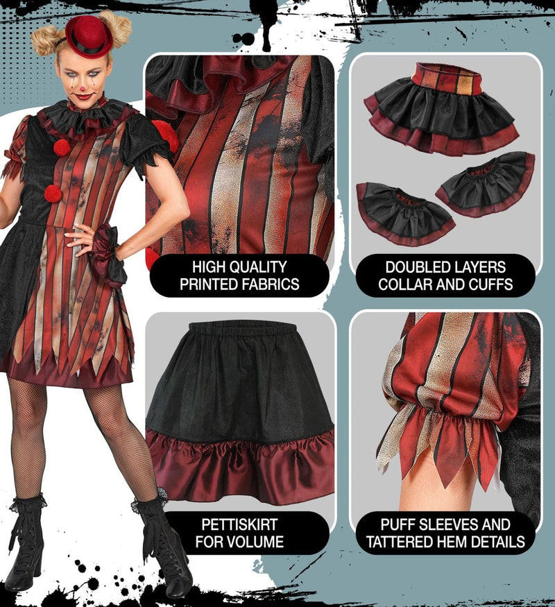 Horror Clownin "Wicked Clown" Kostüm für Damen | 5-tlg.