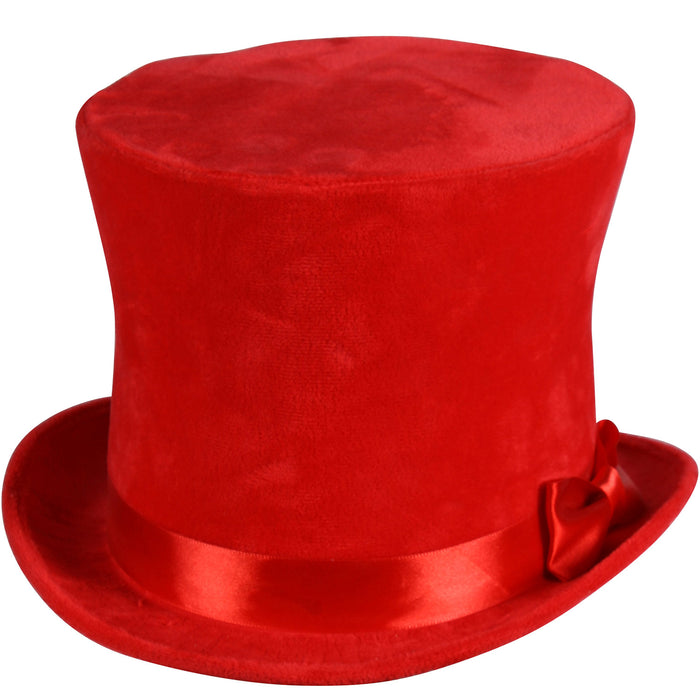 Zylinder "Flair" Velour mit Satinband 60 cm | Rot - Hut Erwachsene